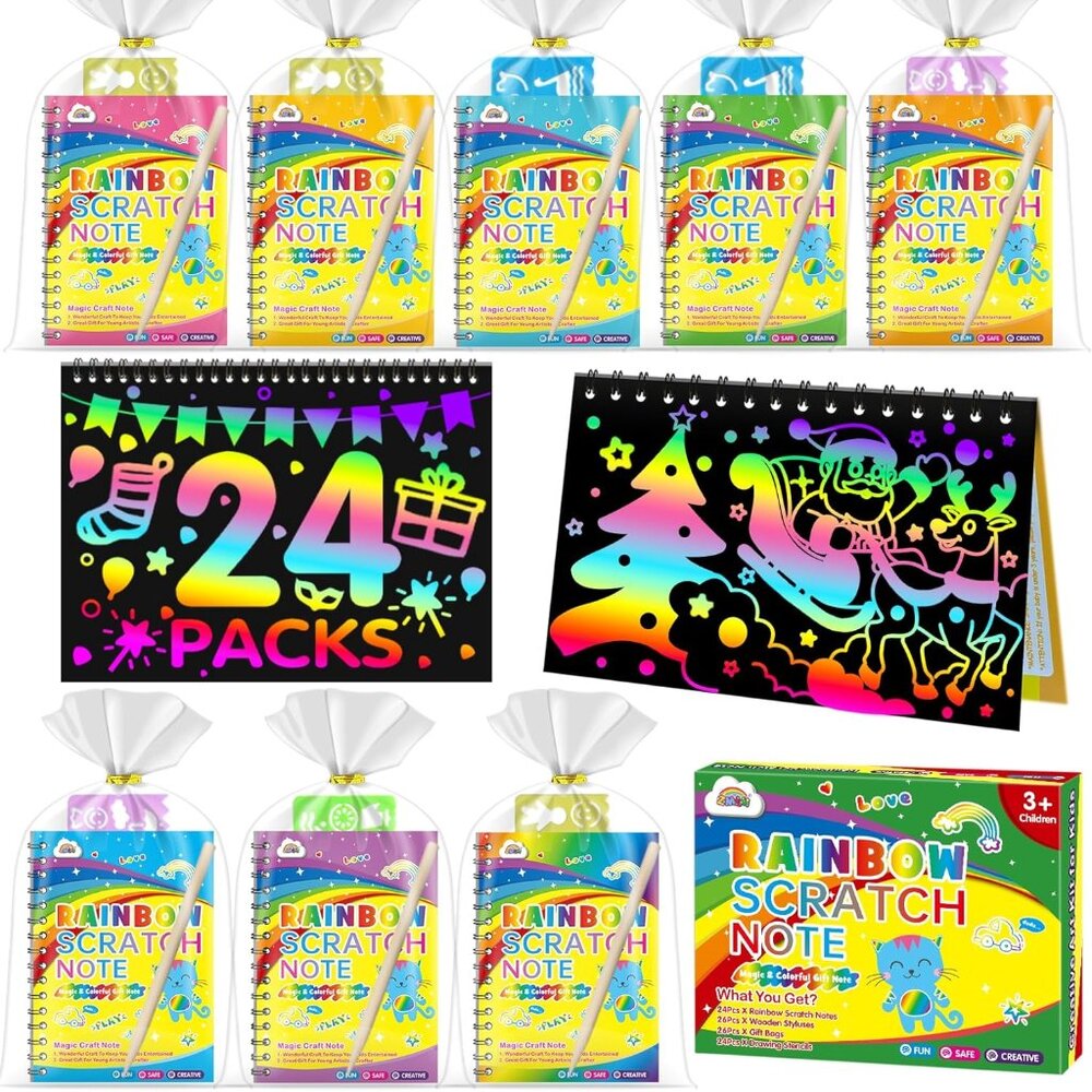 24 Pack Rainbow Scratch Art Party Favors - Ideal Birthday and Classroom Gifts